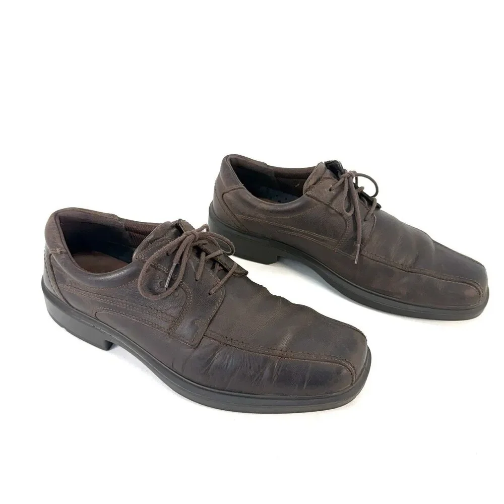 Mens Ecco Brown Leather Berlin Apron Toe Oxford Loafers Shoes Size EU 44 US 11